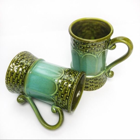 MCM Vintage Green Ceramic Coffee Cups - 1 Pair - Picture 3 of 10